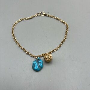 Gold Chain Bracelet with Turquoise and Gold Charms -Everyday Elegance